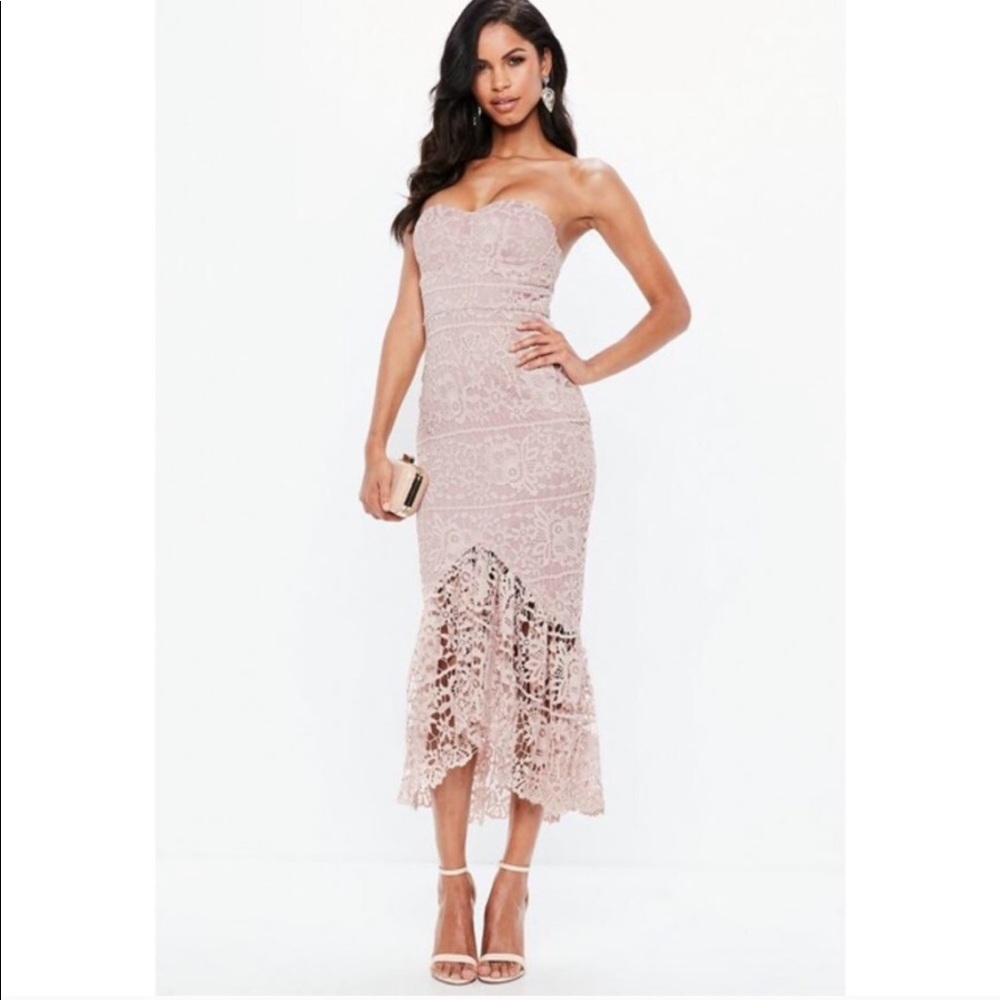 Missguided Pink Lace Fishtail Maxi Dress